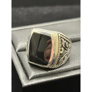 New Condition Sterling Silver Turkish Onyx Signet Ring Size 10